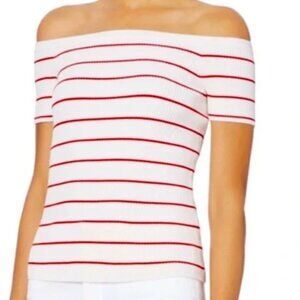 Intermix Short Sleeve Ribbed Top White and Red